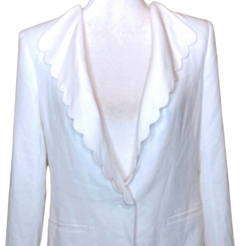 CLUB MONACO designer scalloped white button up blazer 2